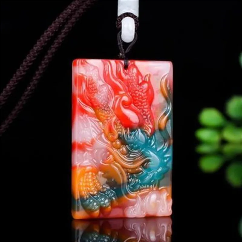 

Natural Color Jade Hand Carved Dragon Pendant Fashion Boutique Jewelry Men's and Women's Seven Color Dragon Necklace