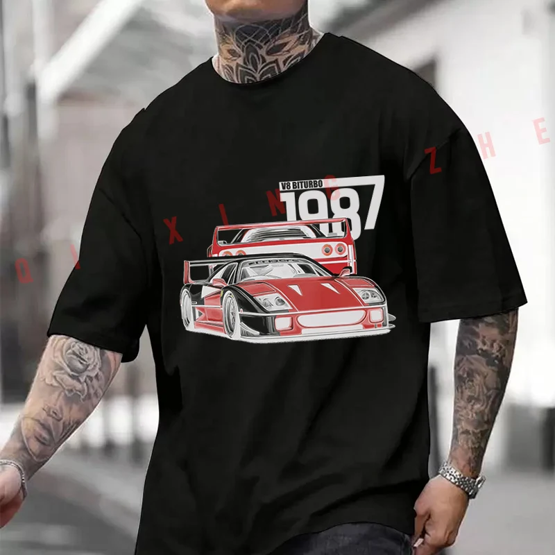 

A classic supercar in red tone T-Shirt Motorcycle Men's Fashionable Printed TShirt Short Sleeve Exquisite Design Essential Tops