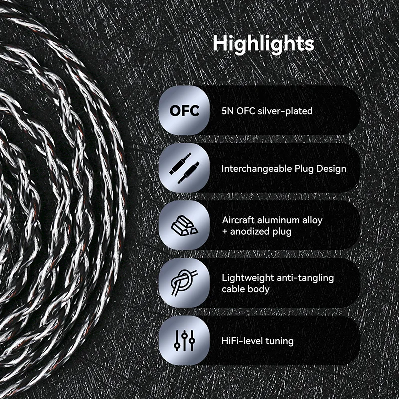 KBEAR P34 earphone Upgrade Cable 5N 2-Strands 98-Core OFC Silver-Plated Interchangeable Plug Design  3.5/4.4 for MK3 view 2