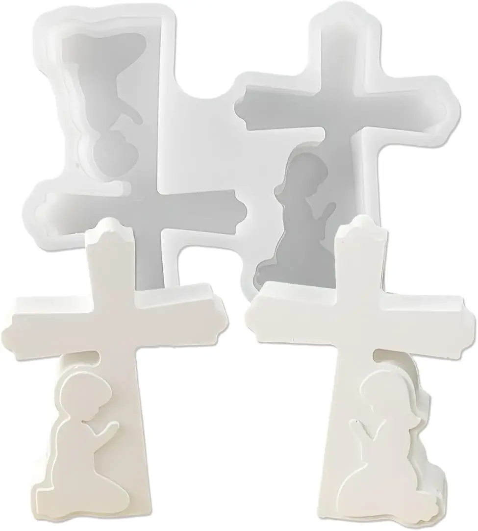 

The Child Praying Under The Cross Silicone Mold for Making Soap Aroma Beads Car Freshie Pendant Candle Cement Gypsum Resin Molds
