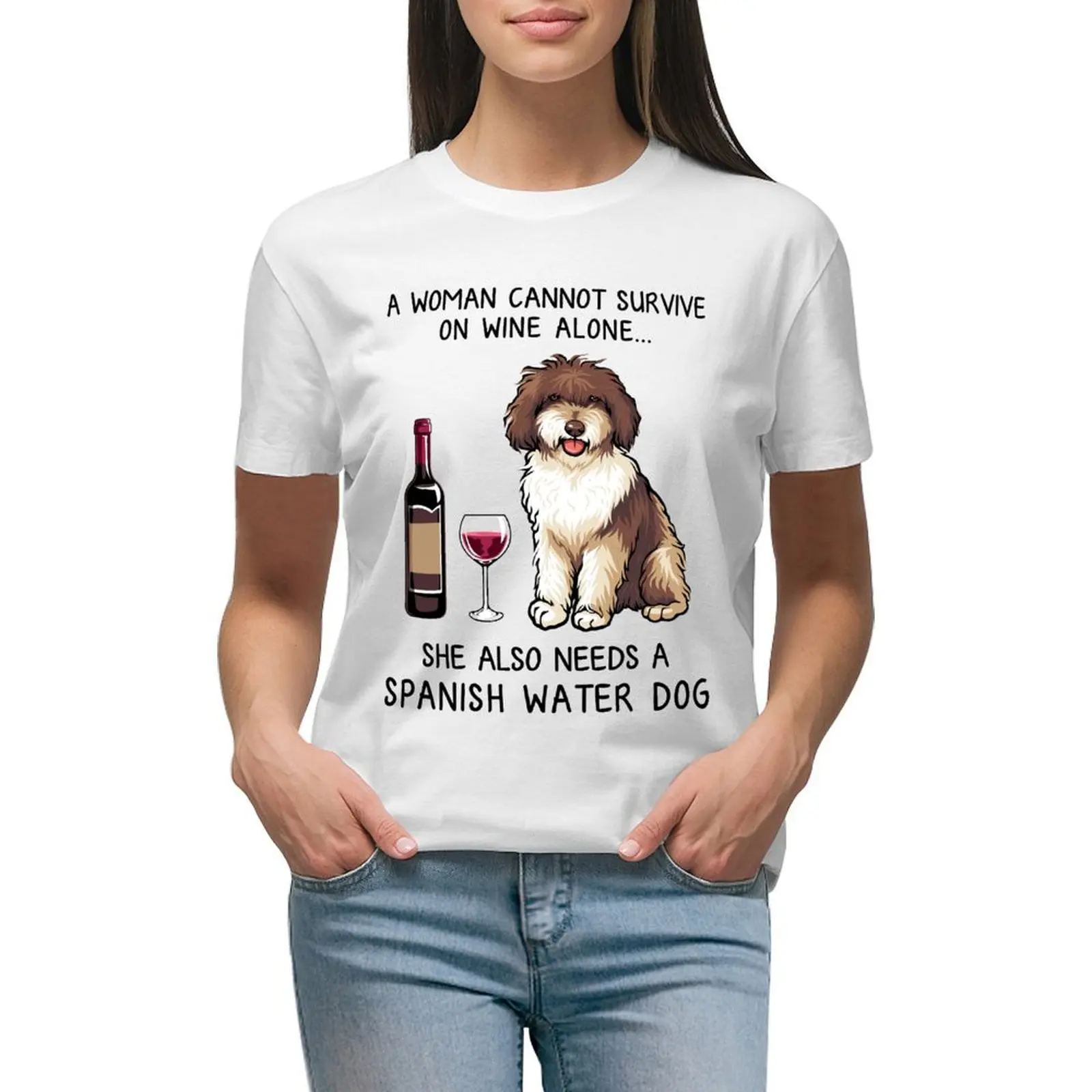 

Spanish water dog and wine Funny gift for dog mom T-shirt summer top summer tops t-shirt dress for Women sexy