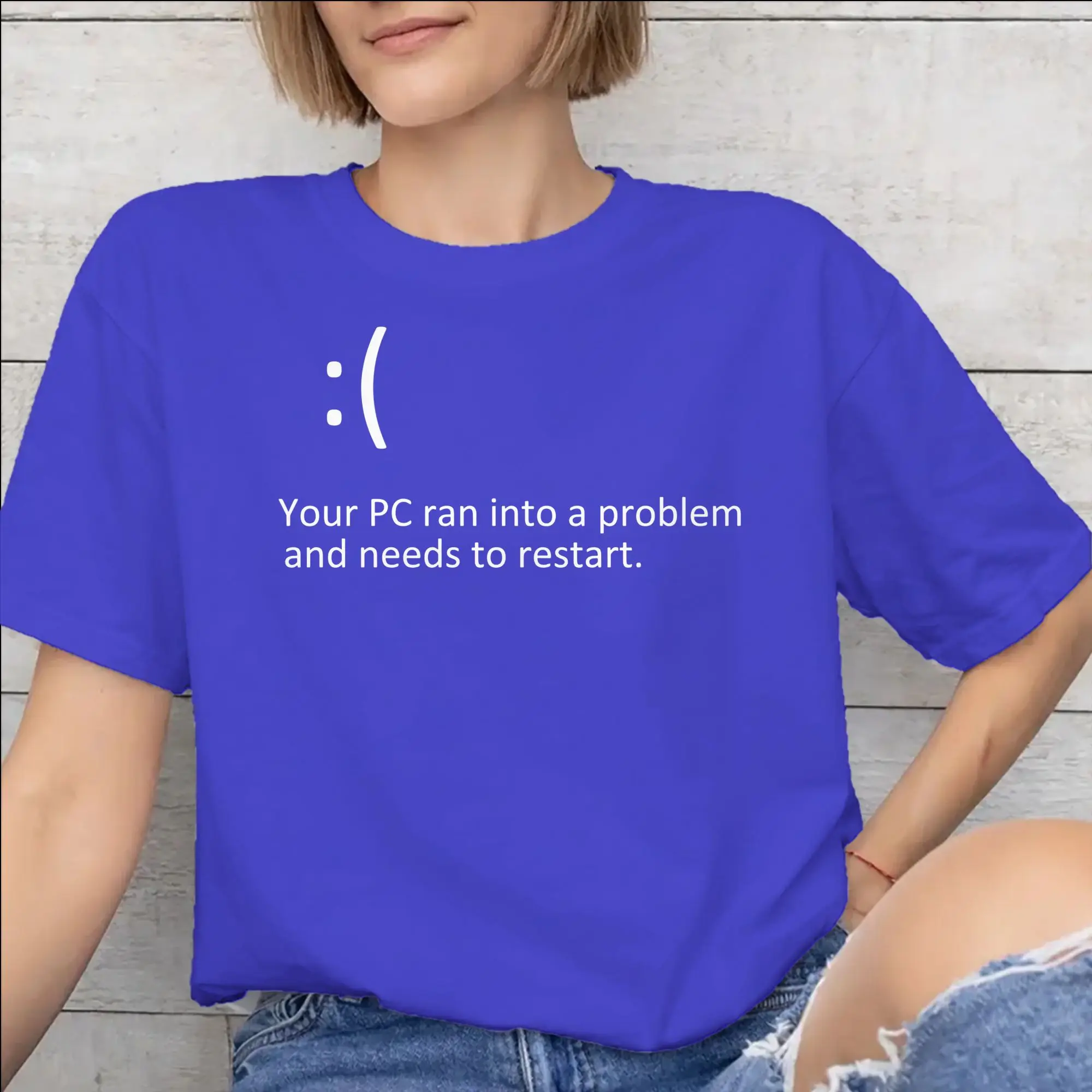 Blue Screen of Death Printed T Shirts Men Women  100% Cotton  Tee Shirt Clothing