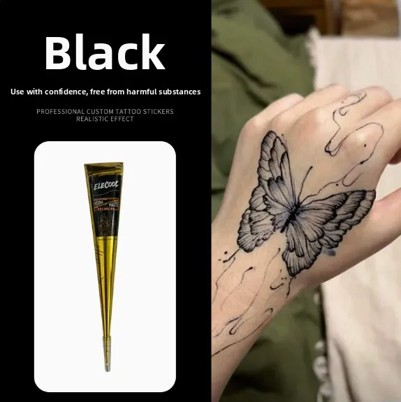 Black Henna Tattoo Cone Natural Safe Non-toxic Waterproof Temporary Mehndi Paste DIY Body Art Drawing Tattoo Cream For Hand Arm