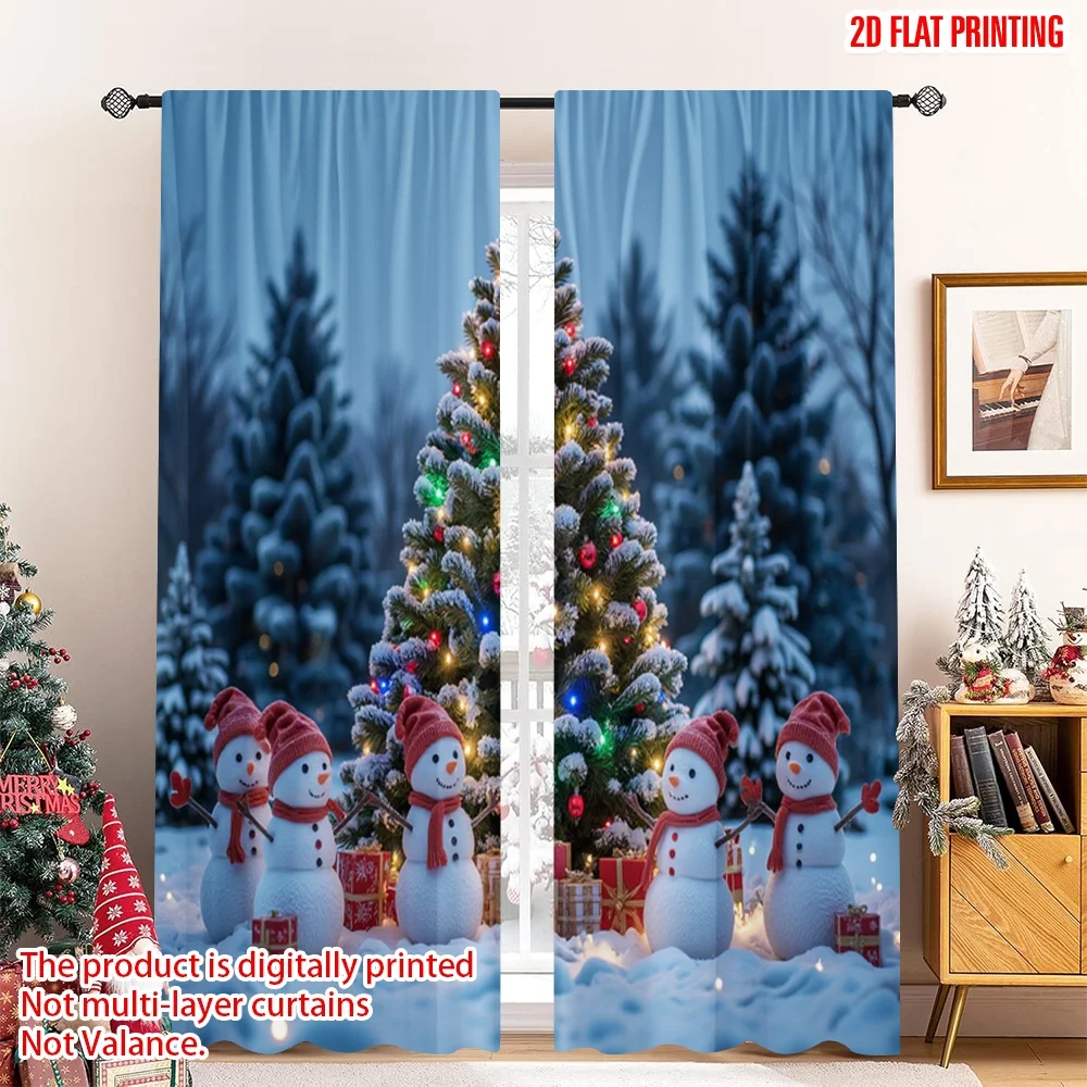 

2pcs 2D flat printing Merry Christmas Popular Window Curtains Snowman Christmas Tree Gifts 100% Polyester Without Electricity
