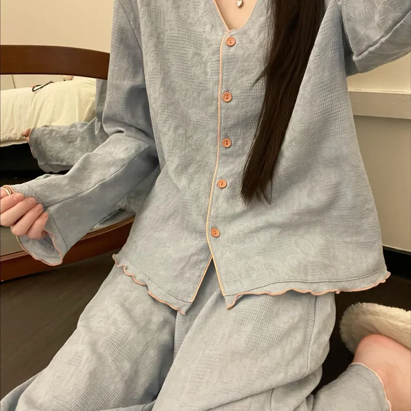 

Пижамный комплект, женский корейский пижамный комплект высокого качества, весенне-осенняя одежда для сна, женская домашняя одежда, костюм с длинными рукавами, пижамный ансамбль femme