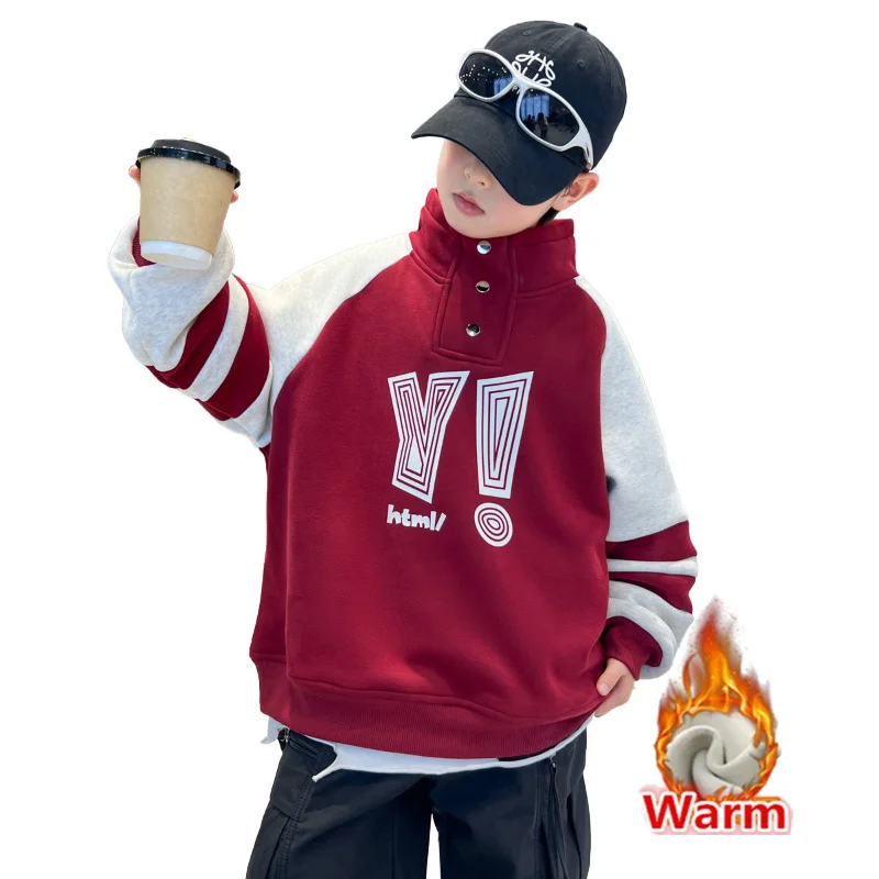 

Winter Boys Warm Turtleneck Sweatshirt School Kids Fleece Lined Insulated Pullover Tops Child High Street y2k Thermal Clothing