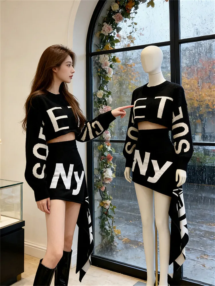 

Американский модный комплект из двух предметов: топ и юбка с высокой талией, весенняя новинка, омолаживающий эффект