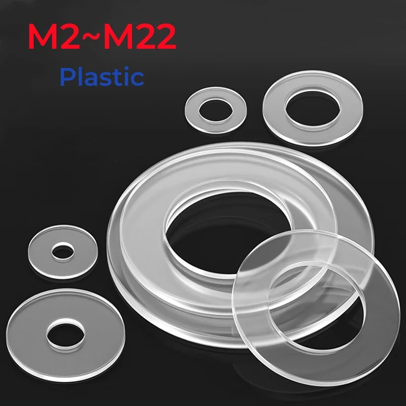 M2 M3 M4 M5 M6 M8 M10 M12 M14 M15 M16 M18 M20 M22 PE Plastic Nylon Insulating Soft Plain Gasket Pad Ring Spacer Flat Washer