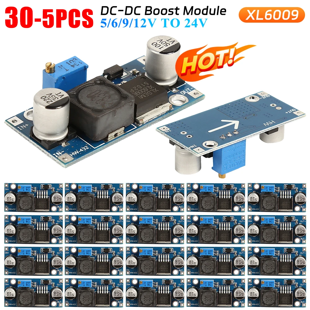 5-30PCS XL6009 4A Boost Converter Step Up Adjustable 15W 5-32V to 5-50V DC-DC Power Supply Module LM2577 Step-up Module