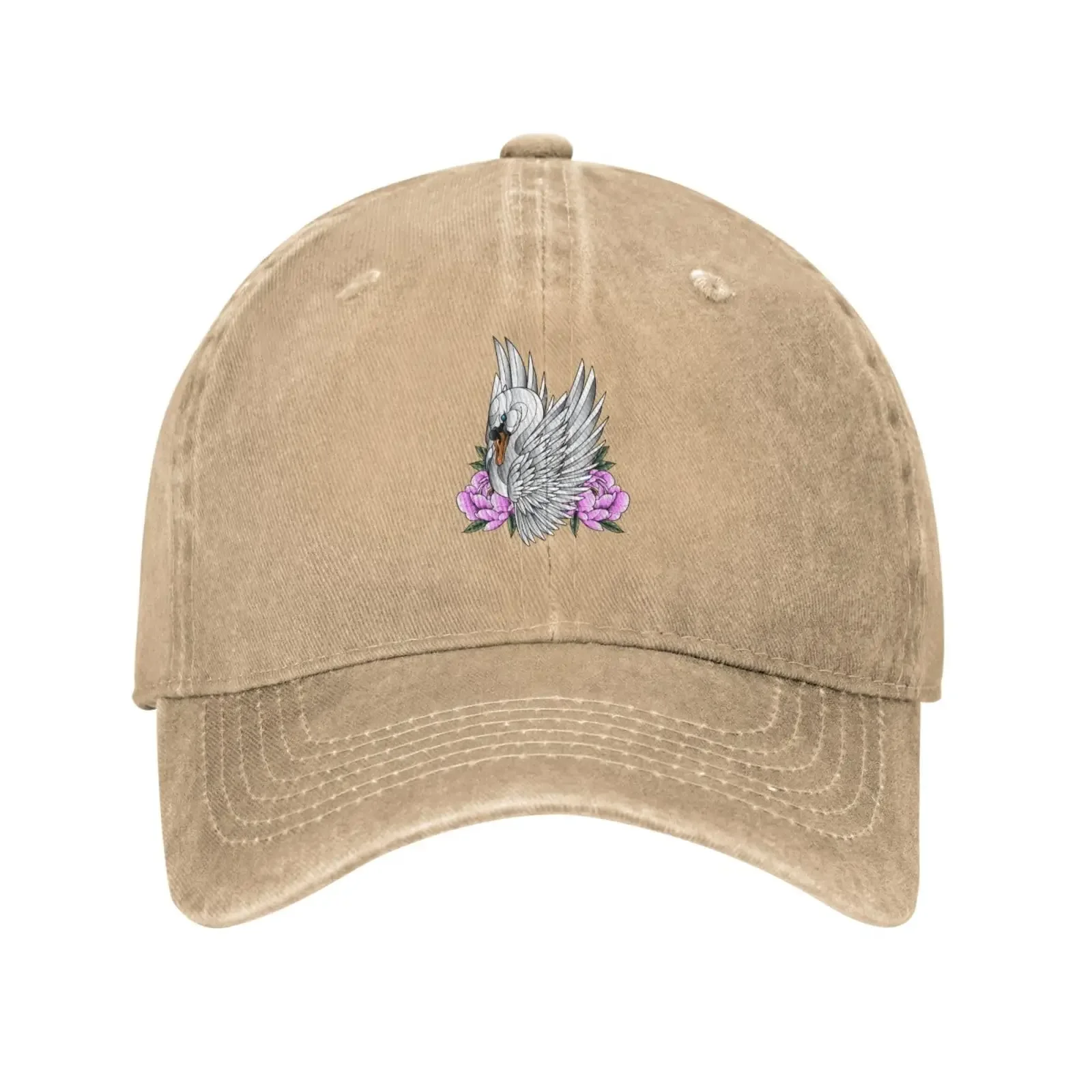 Swan and Flower Baseball Cap for Women Men Vintage Cowboy Hat Trucker Sun Hat Cotton Washed Adjustable Sports Unisex