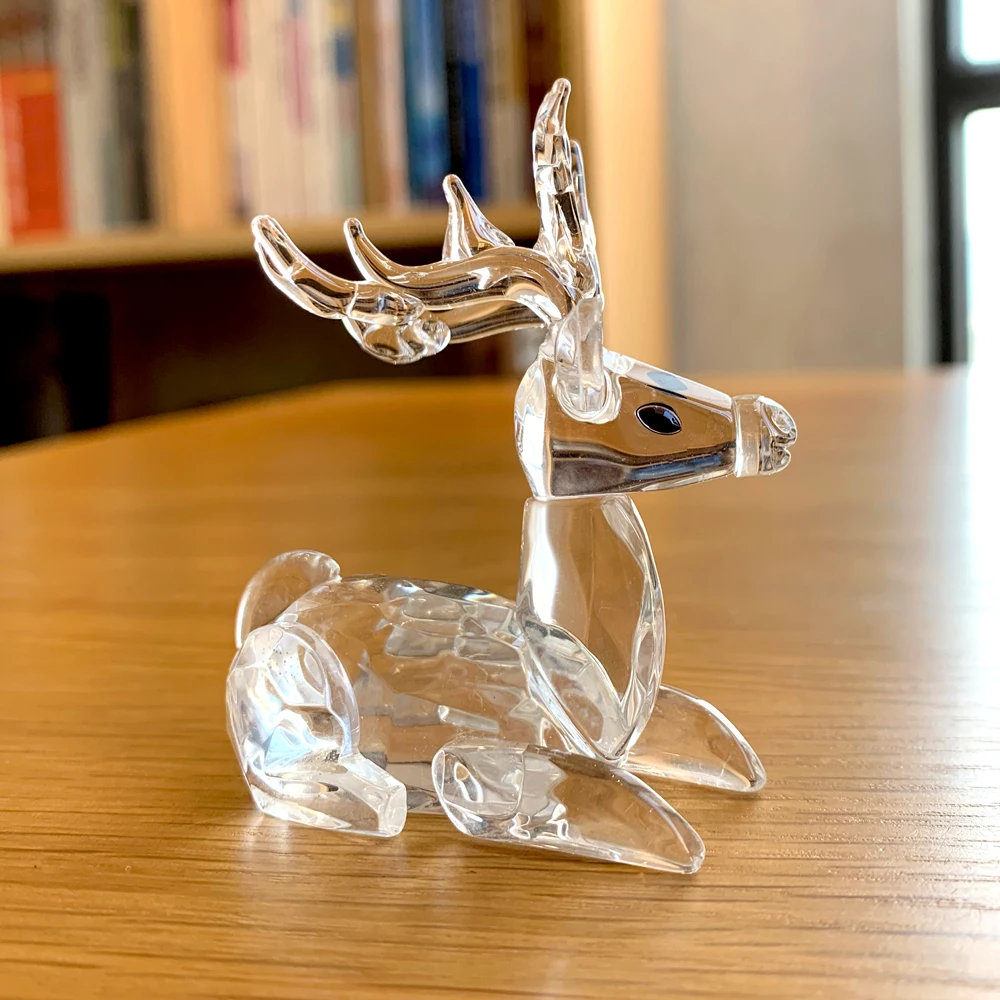 Clear K9 Crystal Sika Deer Figurines Sculpture Glass Animals Paperweight Collection Home Decoration Kids Christmas Gifts