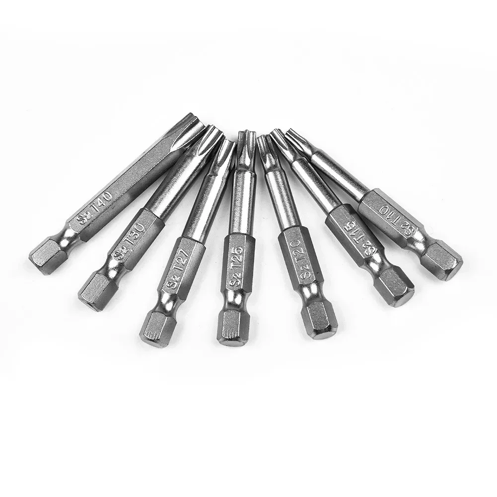 

7pcs Screwdriver Bit 1/4" Hex Shank Magnetic Torx Screwdriver Bits T10-T40 Five-pointed Star Bore Alloy Steel 50mm