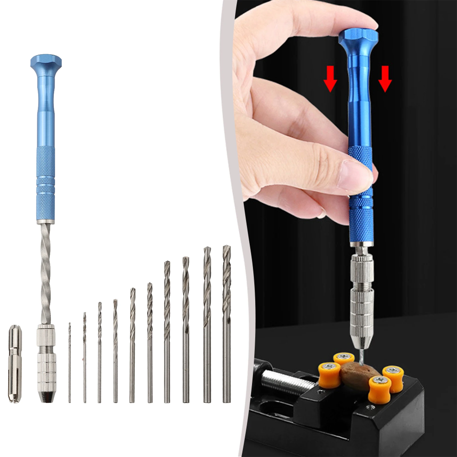 Blue Extended Semi-automatic 0.8-3mm Hand -Twist Drill Amber Plastic Circuit Board Drilling Tool -Twist Drill Set