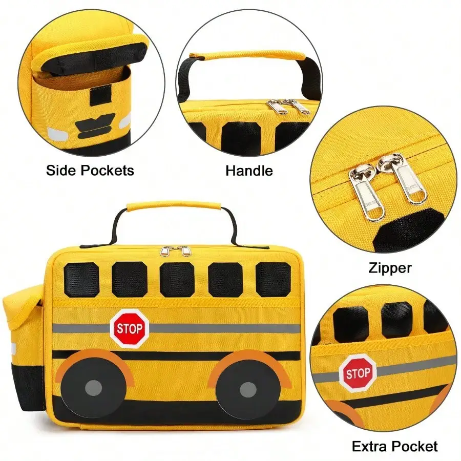 1pc Children School Bus Lunch Bag Car Insulated Box Boys Girls Picnic Back To School Ice Lunch Bags Cooler Thermal Organizers