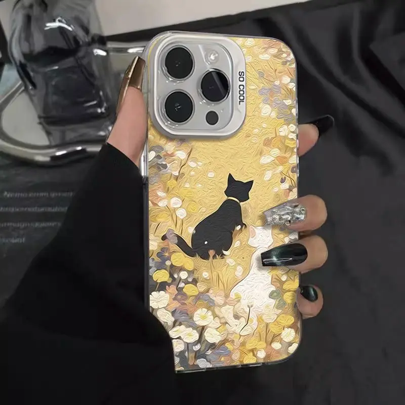 

The kitten is among the flowers phone case for iPhone 16 15 14 13 12 11 Pro/ Max/Plus shock-proof rear cover anti-fingerprint