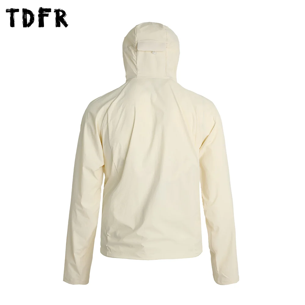 Solid Color Long Sleeve Jacket Mens Zipper Asymmetrical Summer Thin Safari Style Loose Drawstring Hem Hooded Outerwear Man