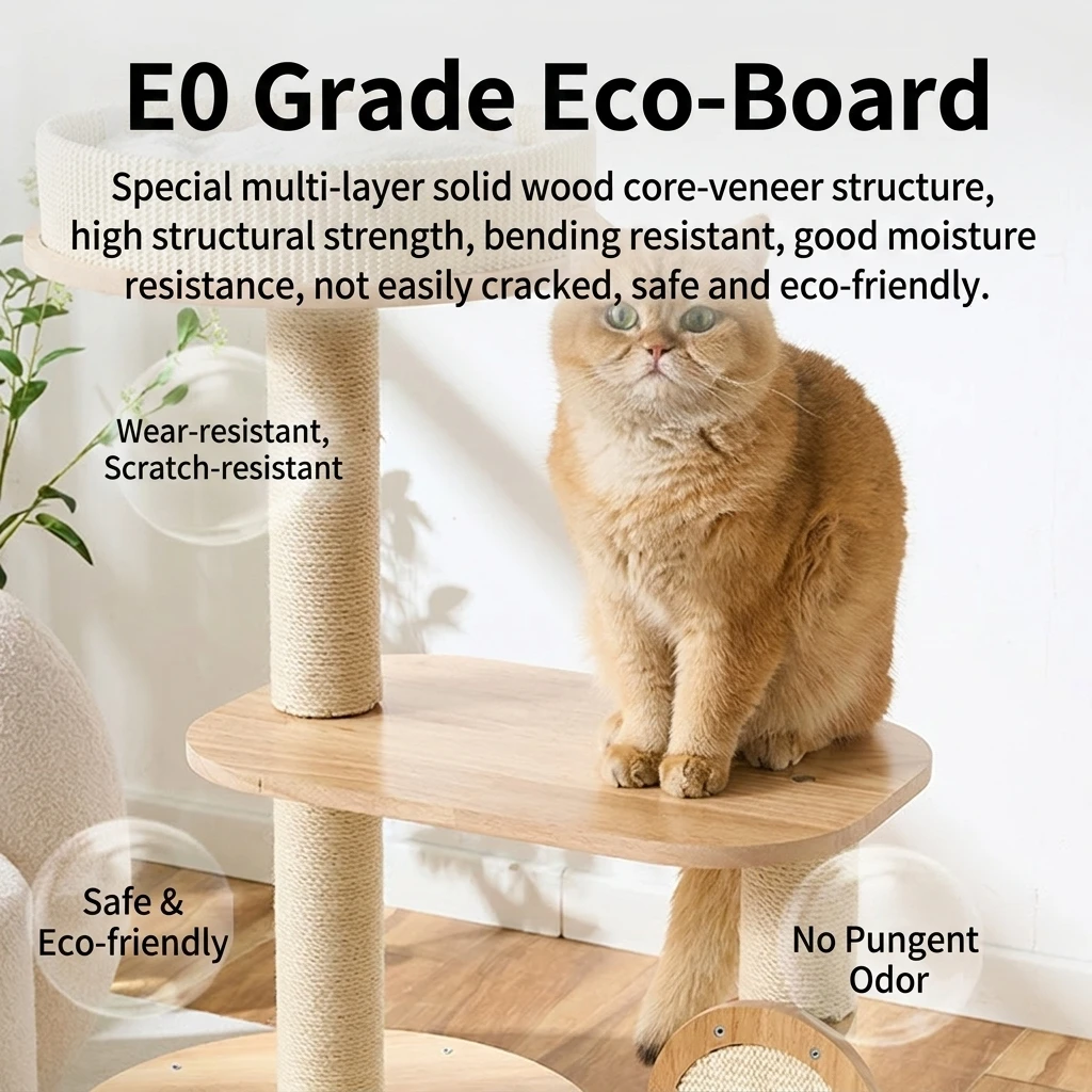 Sturdy Wooden Cat Tree with Multi-Level Sisal Scratcher, Condo Play Space – Indoor Cat Tower for Felines, Bulk Supply