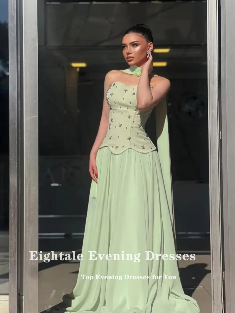 

Eightale Arabic Evening Dress Halter Prom Gown Customized Beaded Chiffon Skirt Wedding Party Dress A-Line Robes De Soirée