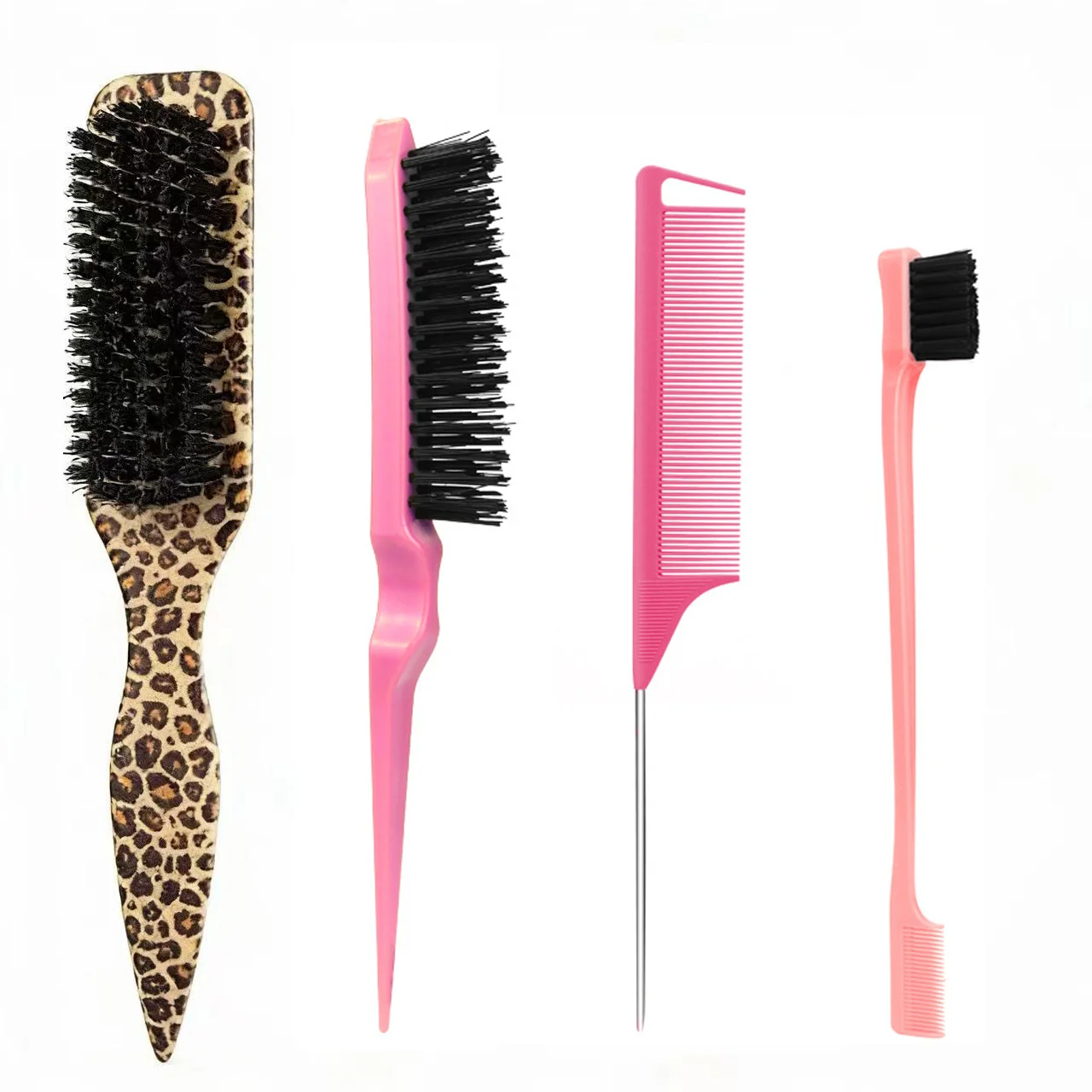 4pcs Bristle Slick Back Hair Brush for Sleek Ponytail Bun & Smoothing Baby Hairs, Flyaways, Edge Control - Backcombing & Teasing