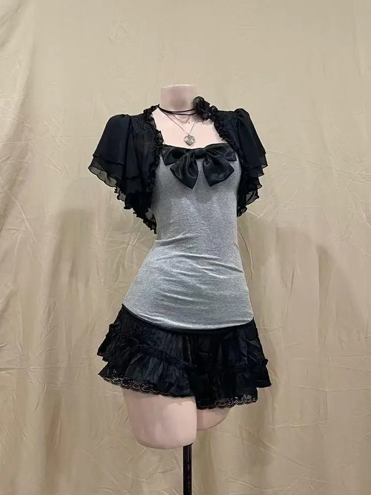 

Корейская мода Тонкий элегантный женский комплект из 3 предметов Повседневное короткое пальто в стиле ретро + шикарный жилет с бантом + юбка с высокой талией Женский новый винтажный костюм