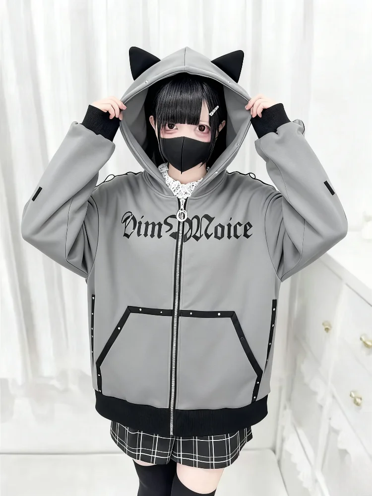 

Dark Gothic Autumn Winter 2000s Hooded Cross Cat Ear Subculture Y2k Punk Zipper Sweatshirt Jacket Harajuku Casual Jacket Coat