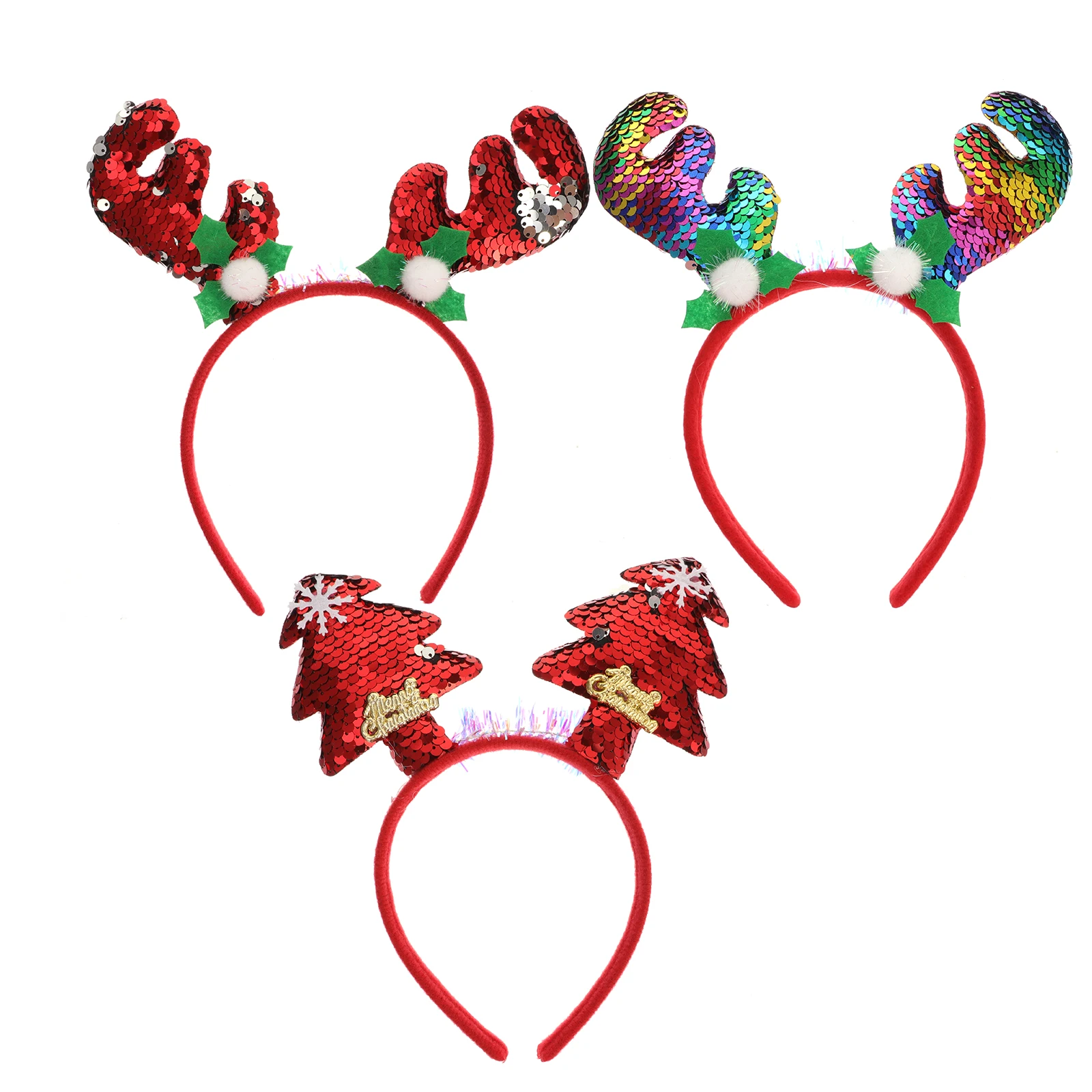 

3pcs Christmas Antler Headband Hair Hoop Decoration Headdress Festival Accessories Christmas Tree Design Photo Props Cosplay