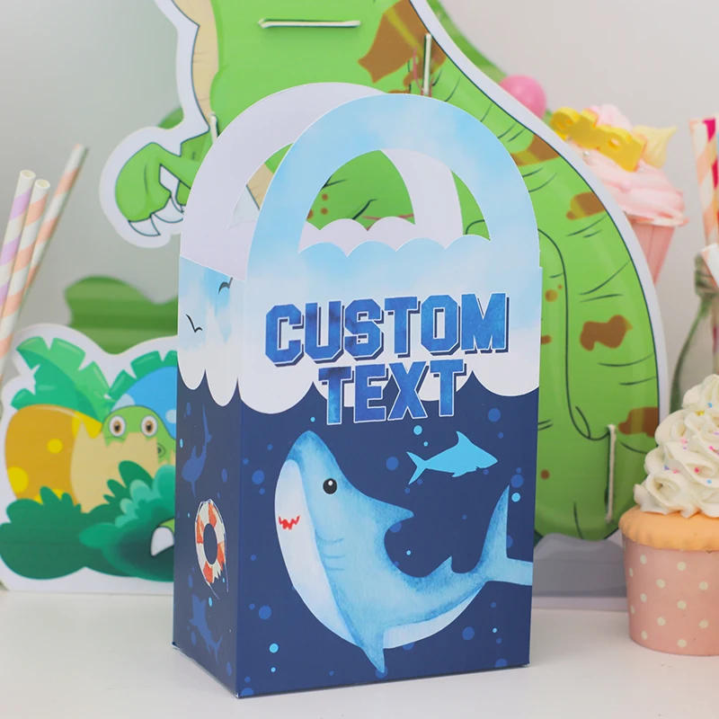 

Shark Themed Birthday Party Supplies Favor Box Decoration Baby Shower Treat Bags Personalized