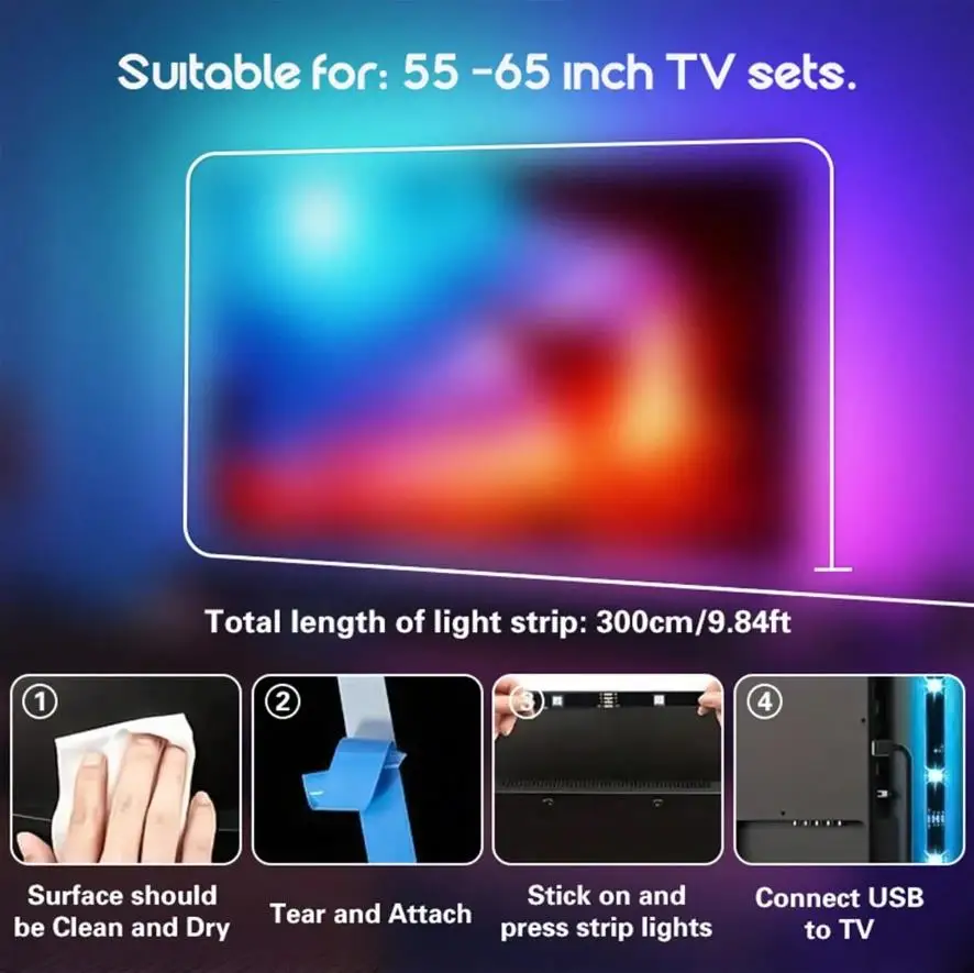 Ambilight إضاءة خلفية للتلفاز 3.8 متر 5 متر مزامنة للشاشة 5 فولت Usb Rgbic الذكية Led مع مزامنة الكاميرا ضوء التلفزيون App التحكم الألعاب المحيطة #5