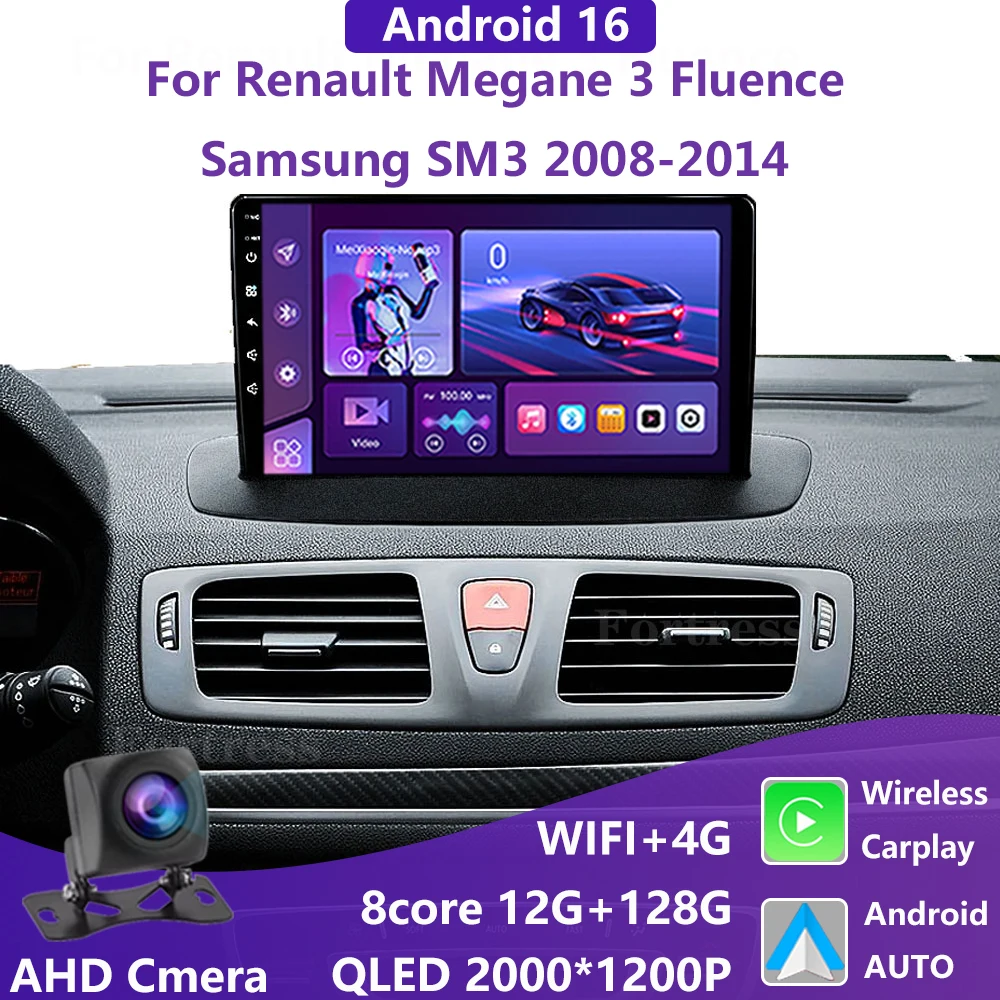 Android 16 para Renault Megane 3 2008 - 2014 Radio de coche GPS Multimedia navegación automática Carplay GPS nueva unidad WIFI de pantalla táctil BT