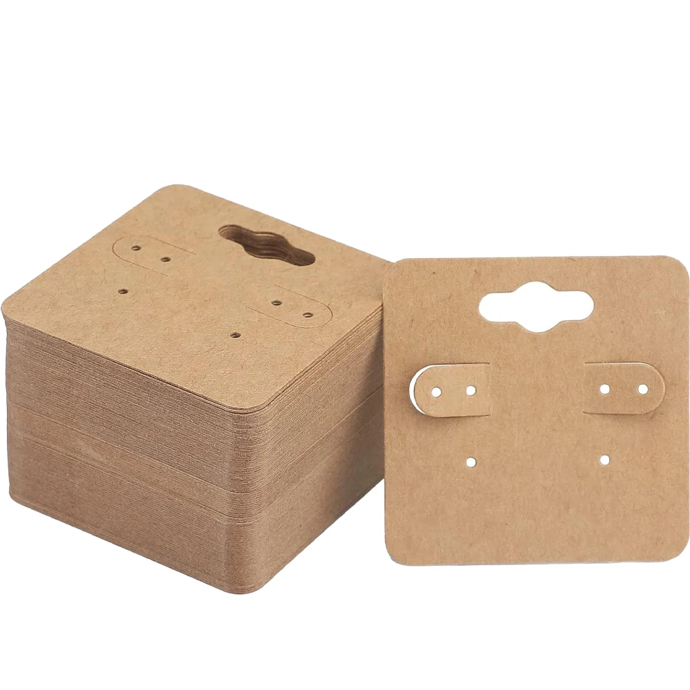 

50pcs 5x5cm Brown Earring Display Holder Hanging Cards Kraft Paper Jewelry Tags for Small Business Display Packaging Selling