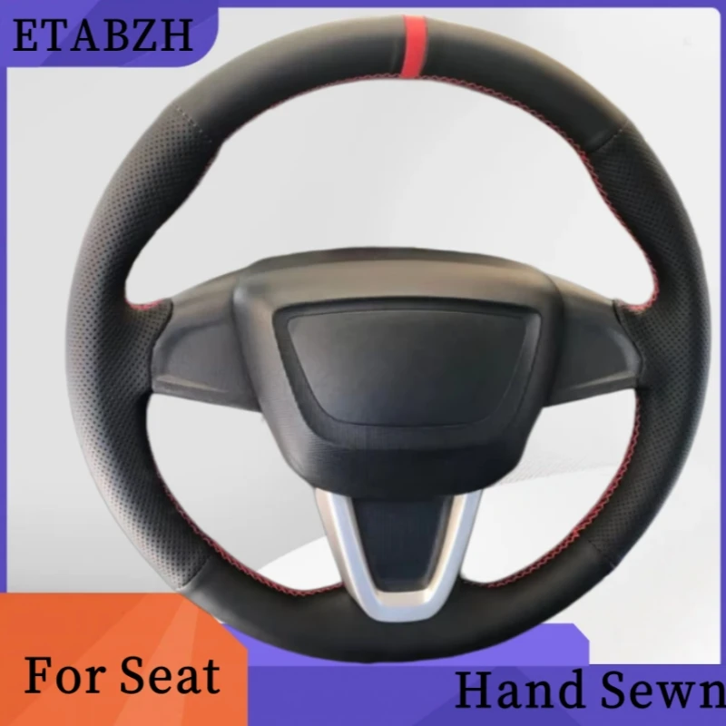 Housse de volant de voiture en cuir artificiel cousue à la main (6J) 2008-2015 MII 2013-2020 Accessoires intérieurs de voiture pour Seat Ibiza
