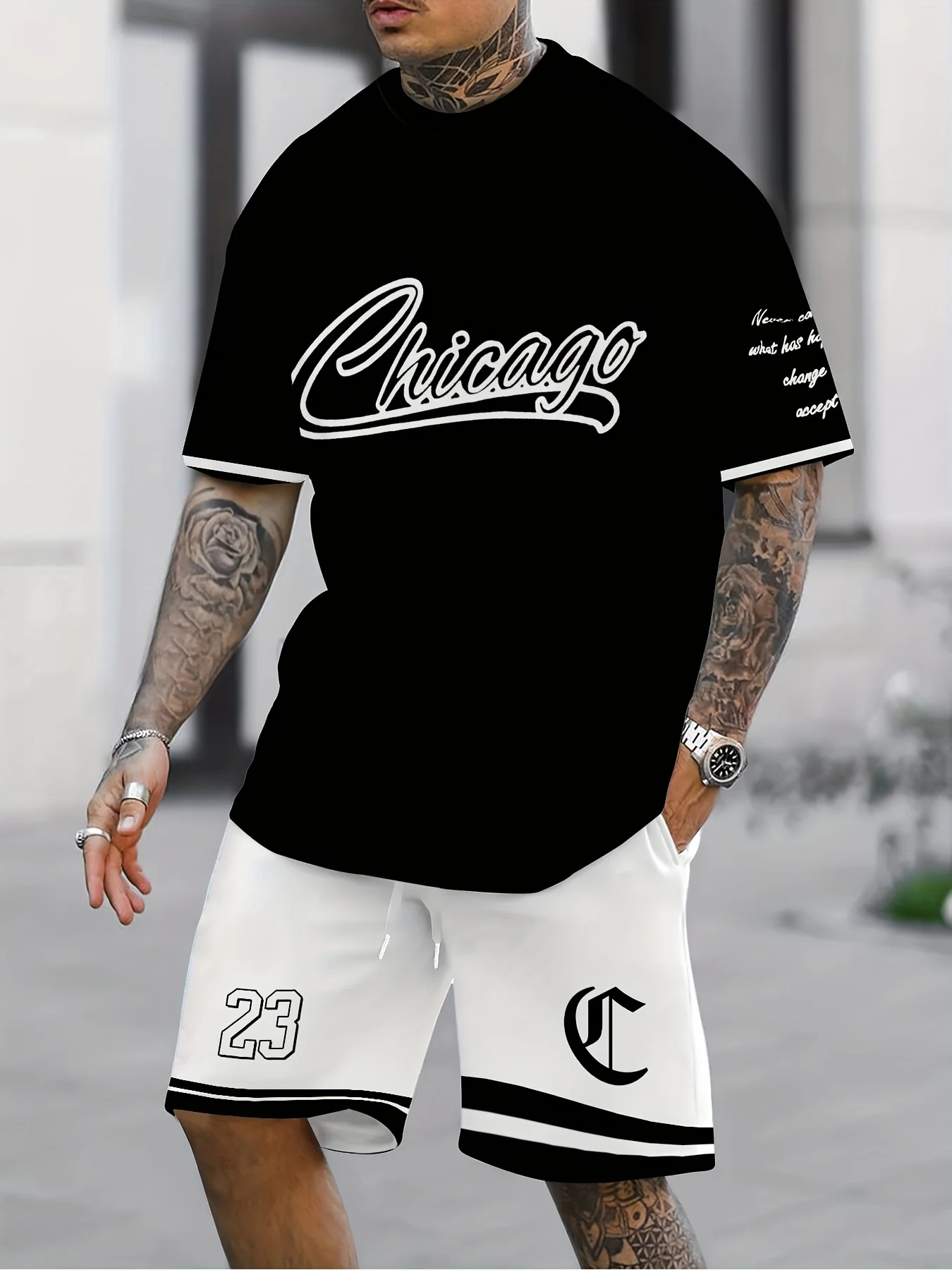 

Summer 2025 new men's set - 3D printed casual and fashionable two-piece outdoor men's wear