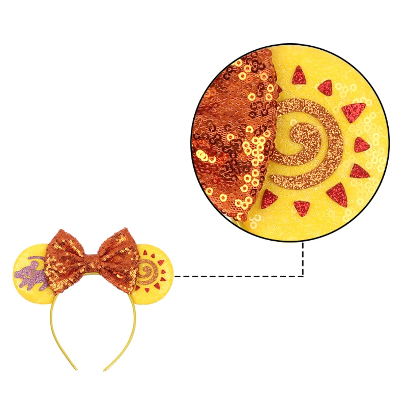 2026 Lion Character Mouse Ears Headband For Kids Party Festival Cosplay Animals Kingdom Hair Accessories Sequins Bow Hairband view 2