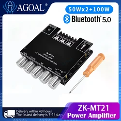 ZK-MT21 Bluetooth 5.0 Subwoofer Amplifier Board 50WX2+100W 2.1 Channel Power Audio Stereo Amplifier Tone Board Bass AMP AUX