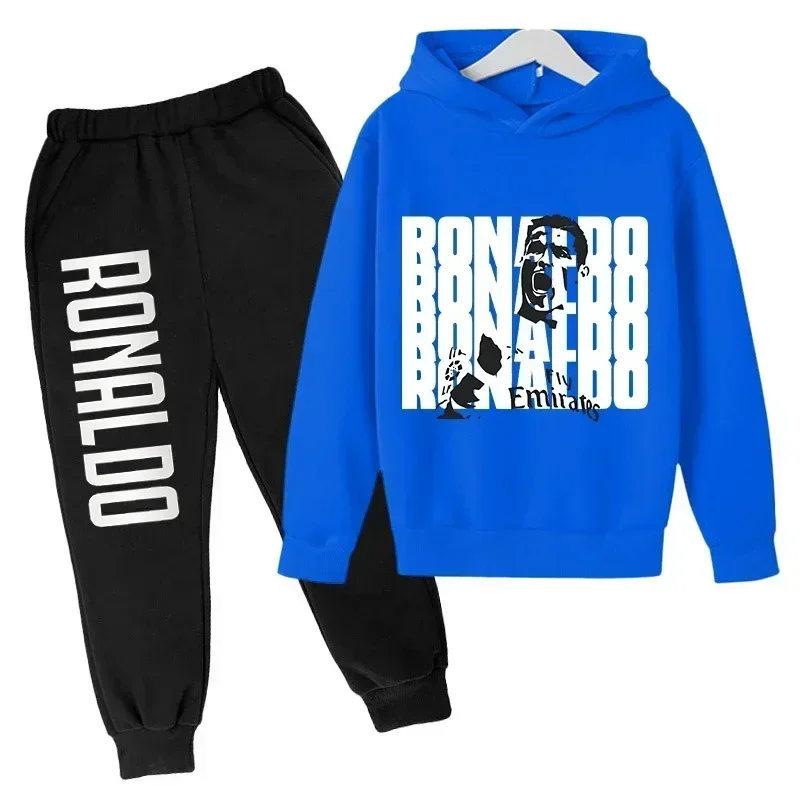 2024 Spring & Fall Kids' Tracksuit Hoodie Pants 2 piece Boys Ronaldo Print kids' jumper clothing 2T-14T