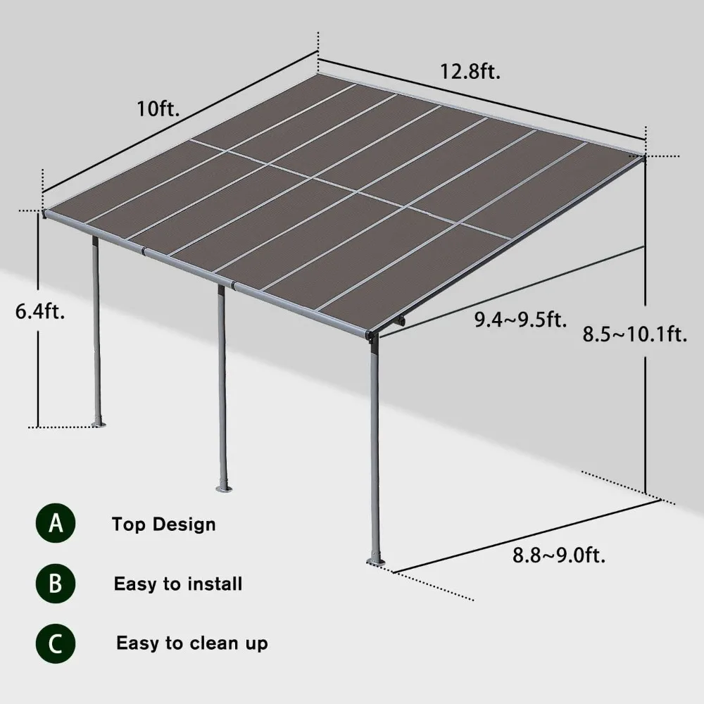 13' X 10' Wall Mount Gazebo Outdoor Pergola, Polycarbonate Gazebo with Water-Resistant and UV-Fighting Panels Canopy