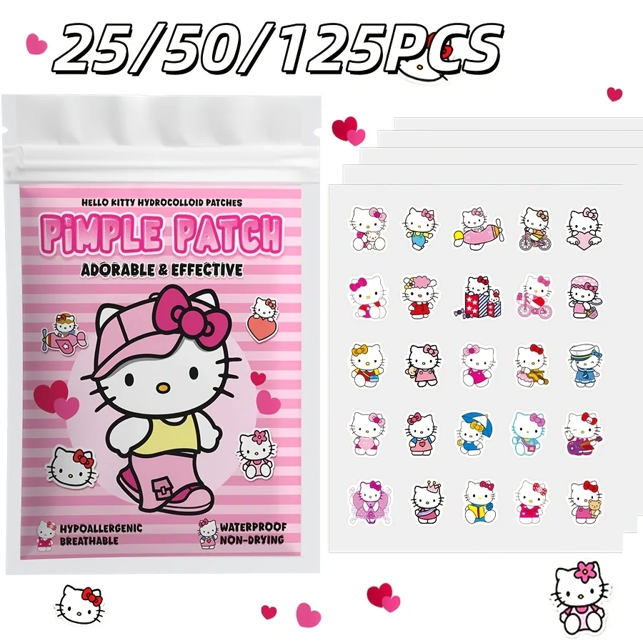 

25/50/125PCS Sanrio Hello kitty Cartoon hydrocolloid acne patch - facial decorative sticker - covers blemishes and acne scars.