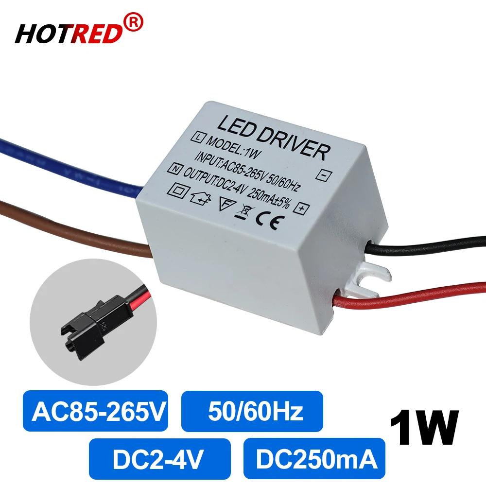LED Power Supply Driver 1W DC2-4V 250mA Lighting Transformers For 1W Red Color 620nm 660nm IR 730nm740nm LED Chip Bead AC85-265V