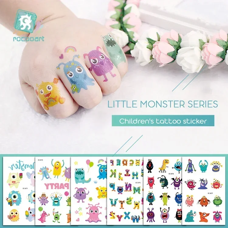  Children Tattoo Little Monster Fake Tattoo Kids Gift Temporary Tattoo Sticker Cartoon Tatuagem Party Tatuaje Flash Taty