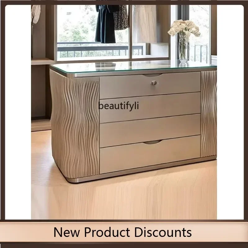 54Modern Light Luxury Solid Wood Island Cabinet Home Wardrobe Drawer Cabinet Storage Cabinet Freestanding Island Table
