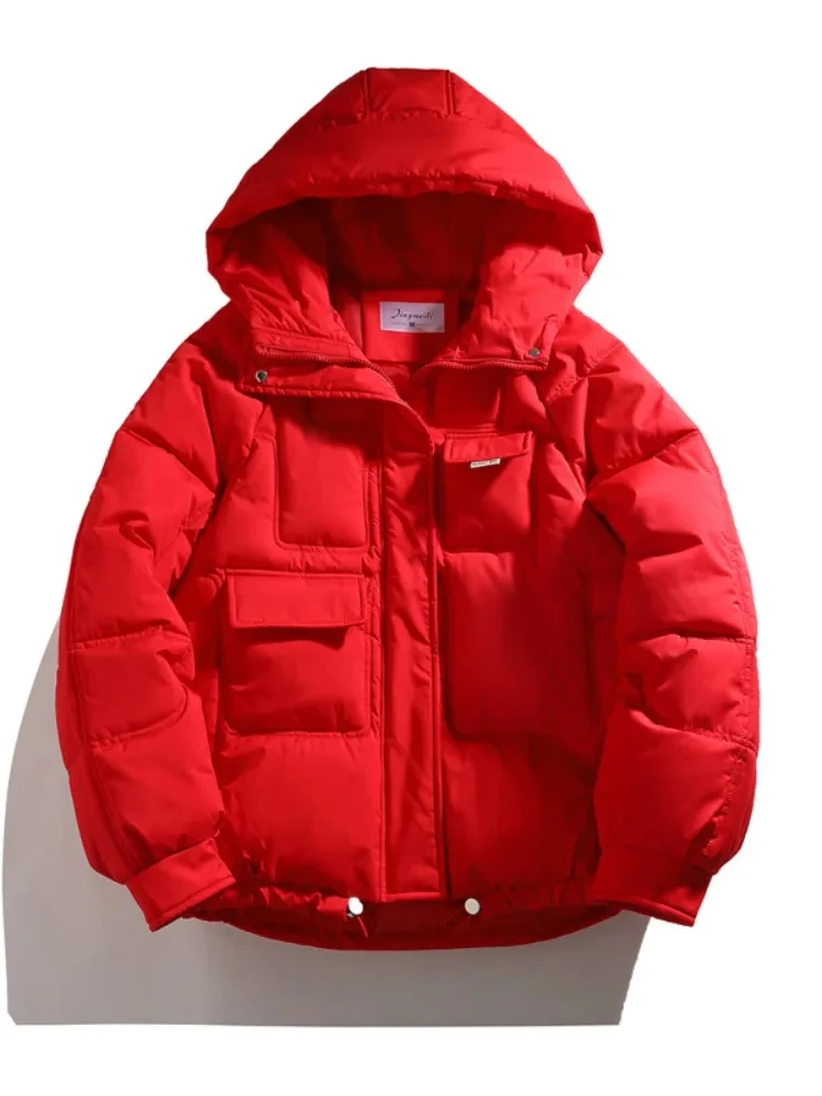 Winter Daunen Baumwoll jacke Frauen Mode lose einfache Kapuze Bubble Coat Baumwolle gepolsterte Parkas warme Taschen Freizeit kleidung