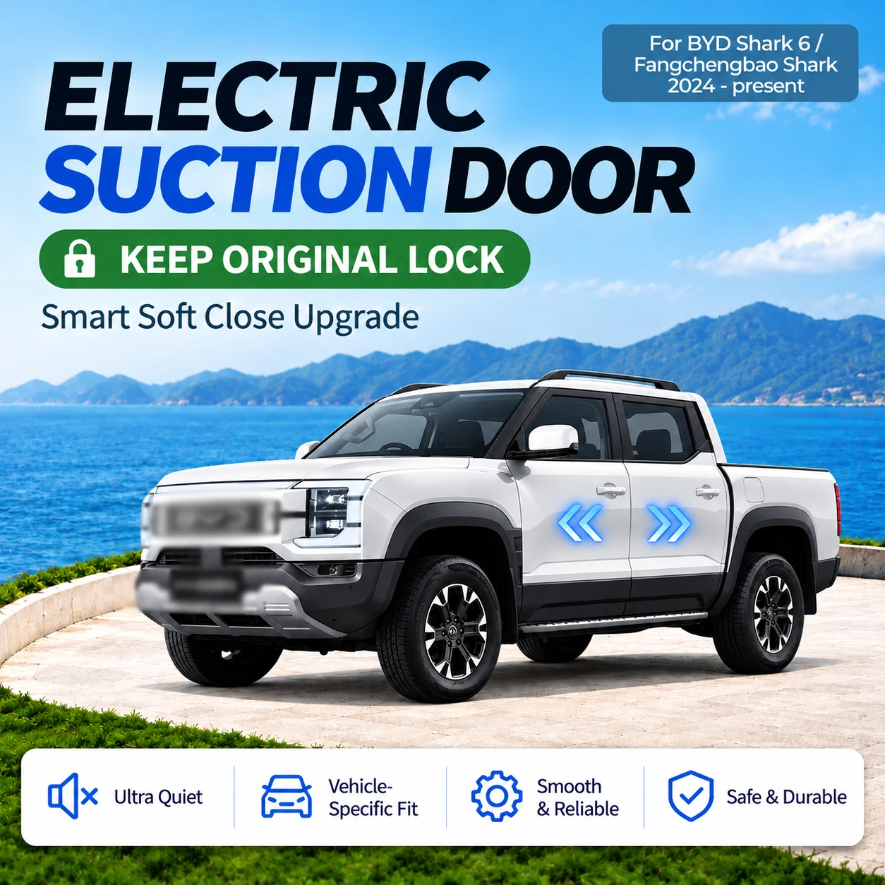 Car Modification Auto Suction Soft Close Door Lock Upgrade Kit Keep Original Lock For BYD Shark 6 Fangchengbao Shark 2024-2027+