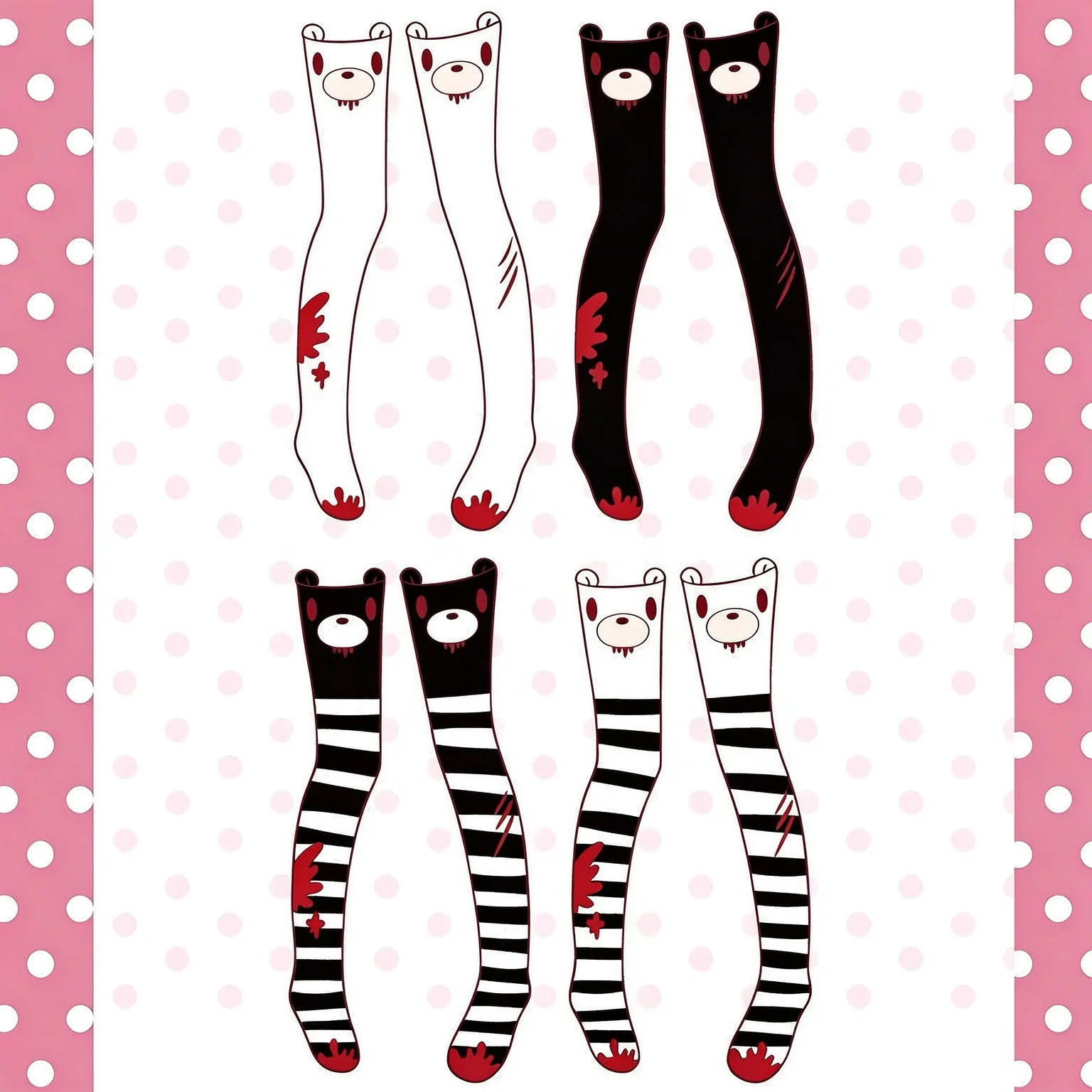 Bloody Bear Derivative Thigh High Socks Black White Striped Over Knee Stockings Warm Autumn Winter Goth Y2K Lolita Cosplay