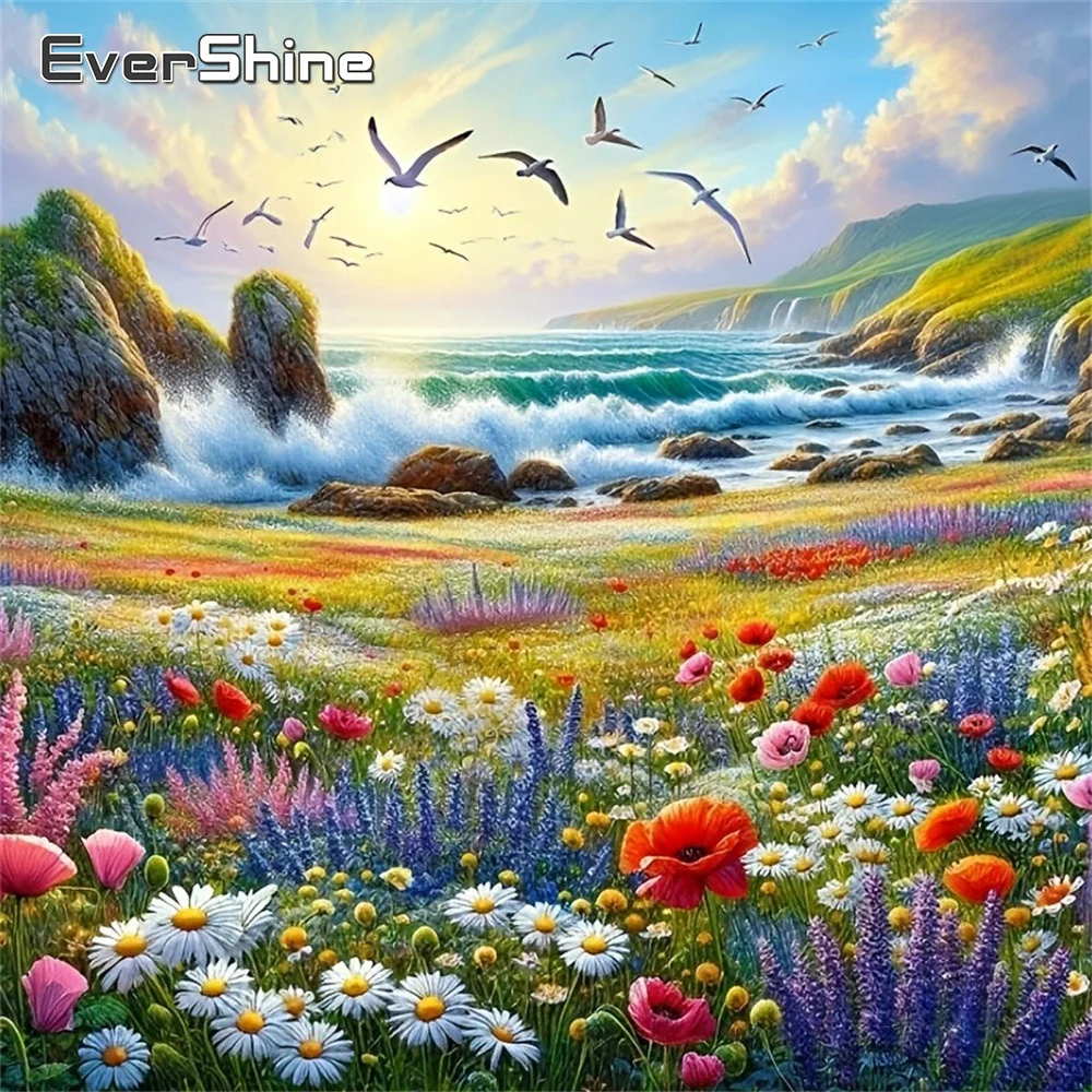 Evershine Diamond Painting Landschaft Vollquadrat-Bastelset Mosaik Blumen Strass-Bild Stickerei Berg Heimdekoration
