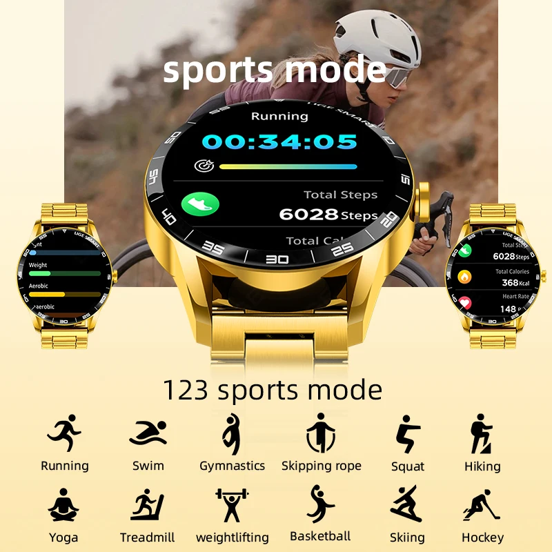 LIGE Smartwatch z funkcją połączeń Bluetooth, monitorowanie tętna i zdrowia, luksusowy zegarek sportowy dla mężczyzn, wodoodporny smartwatch + pudełko