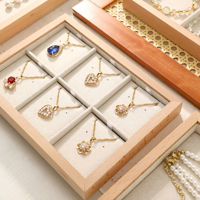 

Wooden Linen Ring Necklace Bracelet Chain Jewelry Display Stand Shooting Props Solid Wood Jewelry Tray Storage