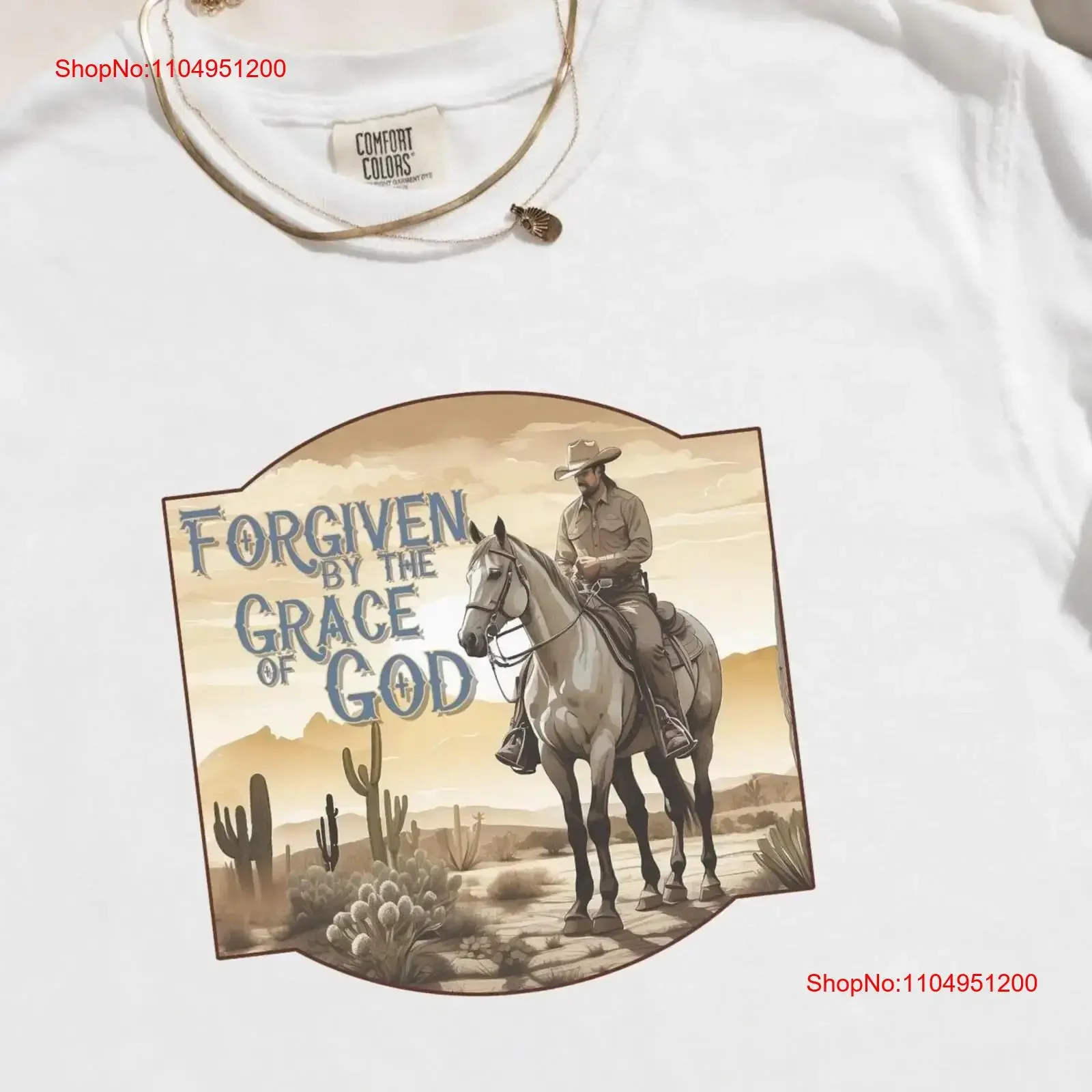 تي شيرت غربي مسيحي معبر من Grace of God كاوبوي هورس سويت آية الكتاب المقدس صبار صحراوي يسوع عتيق مغسول أوم
