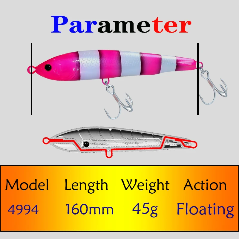 Testar Big Game Trolling Pencil Bait 160mm 45g Saltwater Floating Stickbait Artificial  Wobblers Bait for GT Tuna Fishing Lures