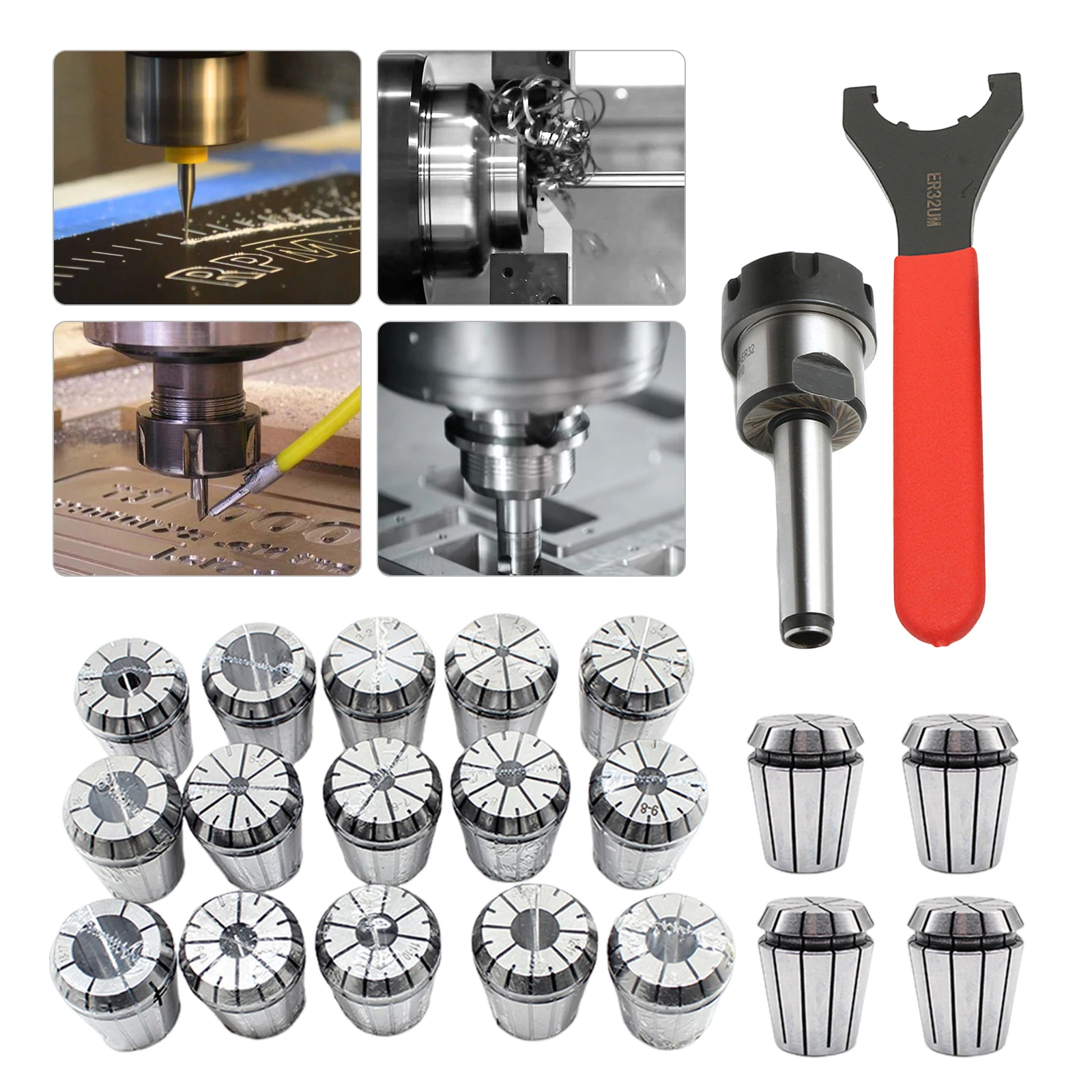 

19-Piece High Precision ER32 Spring Collet Set For CNC Engraving - 0.08-0.78" Chuck Kit With Case (45# Steel & 40Cr)