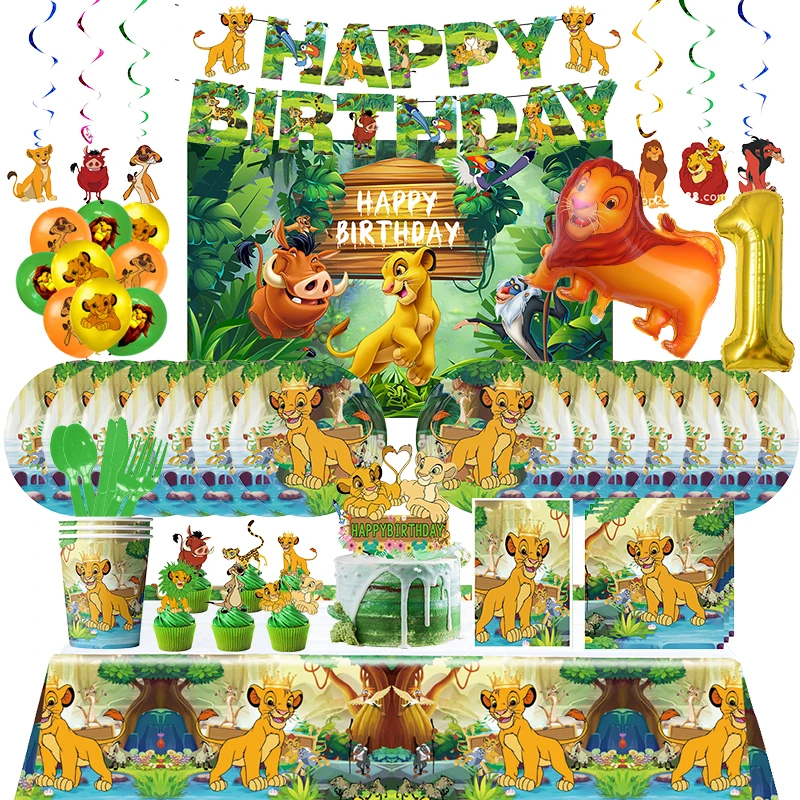 Disney Lion King Birthday Decoration Cartoon Simba Theme Party Tableware Set Plates Cups Balloons Baby Shower Supplies For Kids